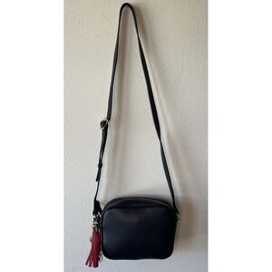 BAGA Italian Leather Navy Red Crossbody  Adjustable Strap Bag Minimalist Classic
